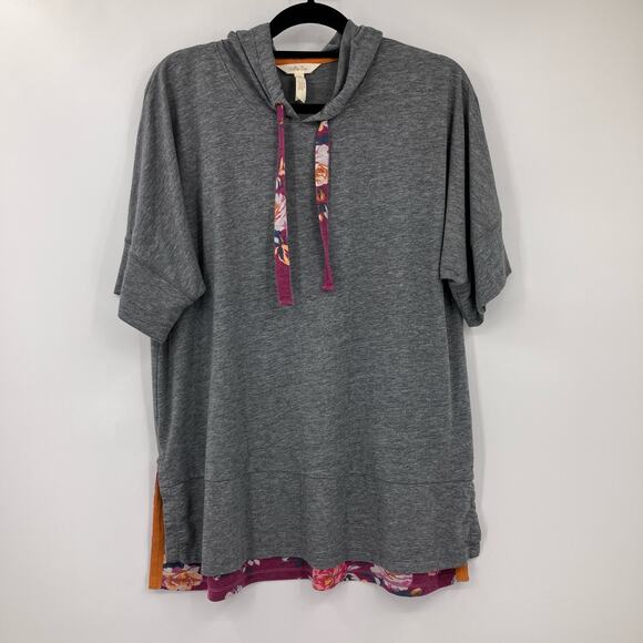 Matilda Jane Gray Wine Red Floral Carpool Lane Lightweight Short Sleeve Hoodie - Picture 1 of 8